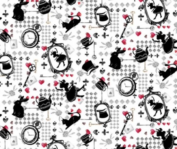 Alice in Wonderland Silhouettes 100% Cotton - 10cm Increments