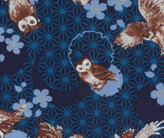 Japanese Okuden Owls Navy - 100% Cotton - 10cm Increments