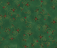 We Love Christmas Holly - Green/Gold - 100% Cotton - 10cm Increments