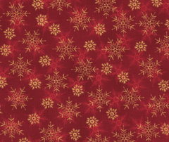 We Love Christmas - Snowflakes - Dark Red/Gold - 100% Cotton - 10cm Increments