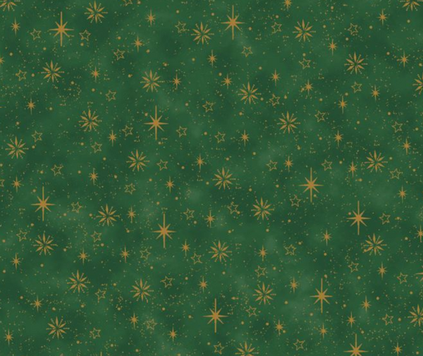 We Love Christmas Stars - Green/Gold - 100% Cotton - 10cm Increments