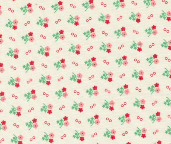 1930s Playtime Daisy Dots Cream Scarlet 100% Cotton - 10cm Increments