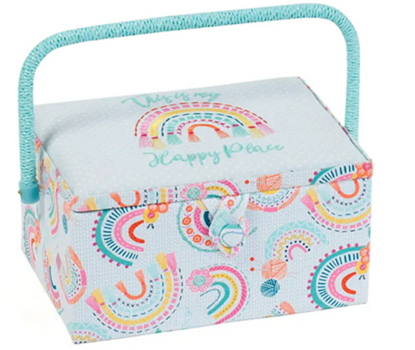 Sewing Basket Embroidered Rainbow - Medium Size