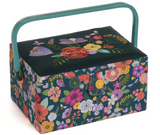 Sewing Basket Embroidered Flower Garden Print - Medium Size