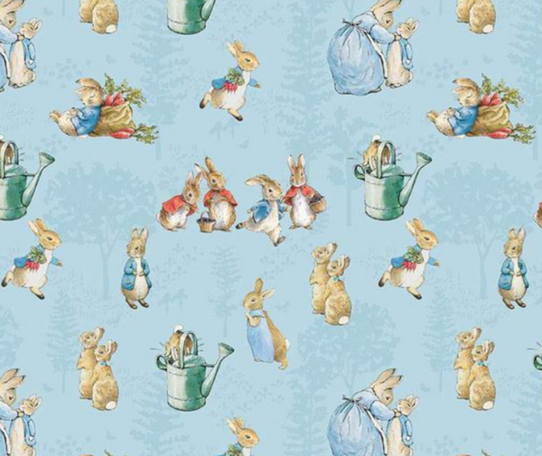 Tale of Peter Rabbit Blue 100% Cotton - 10cm Increments