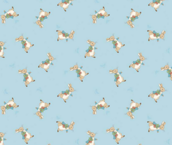 Tale of Peter Rabbit Tossed Blue 100% Cotton - 10cm Increments