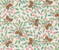 Pinecones and Foliage Snowy White 100% Cotton - 10cm Increments