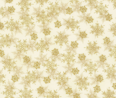 We Love Christmas - Snowflakes - White/Gold 100% Cotton - 10cm Increments