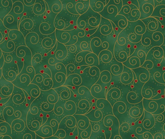 We Love Christmas Scroll - Green/Gold - 100% Cotton - 10cm Increments