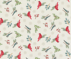 Winter Birds Snowy White 100% Cotton - 10cm Increments