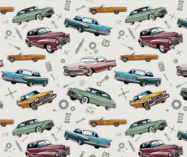 Classic Cars - 100% Cotton Fabric - 10cm Increments